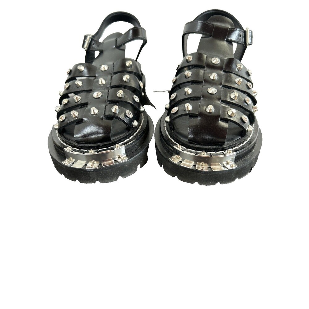 Sandro Olys Studded Leather Caged Fisherman Sandals Black Rhinestone Sz 39/US8.5 - Picture 10 of 11